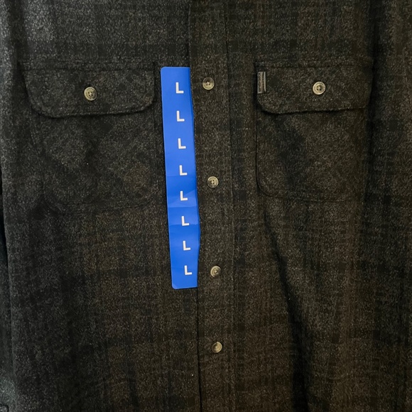 Chaps Mens Knit Flannel Shirt Button Up Stretch Black Plaid Size L New with Tags - Picture 3 of 9